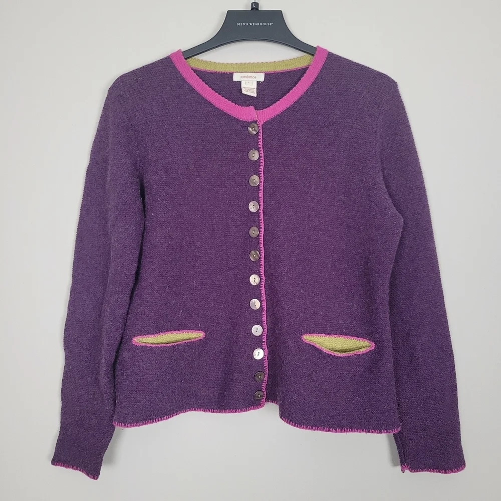 Sundance Tulla 100% Merino Wool Knit Cardigan Sweater Women Large Button Down